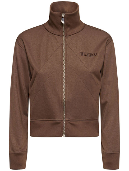 The Attico: Shiny jersey zip track top - Brown - women_0 | Luisa Via Roma