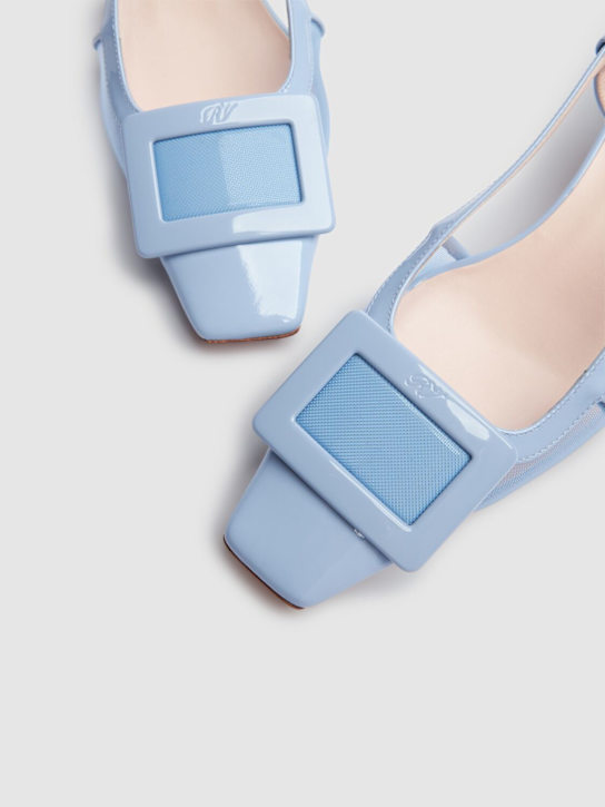 Roger Vivier: 45mm Belle Vivier mesh slingback pumps - Celeste Blu - women_3 | Luisa Via Roma