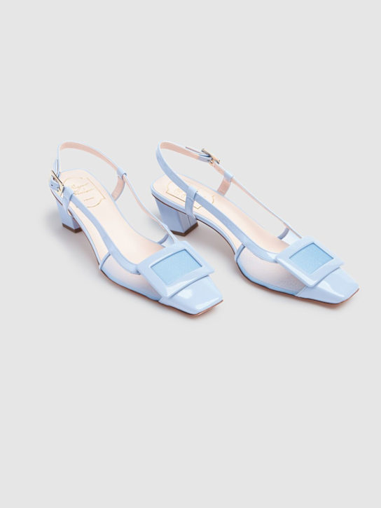 Roger Vivier: 45mm Belle Vivier mesh slingback pumps - Celeste Blu - women_2 | Luisa Via Roma