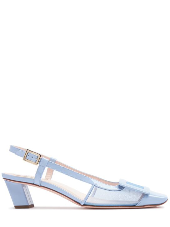 Roger Vivier: 45mm Belle Vivier mesh slingback pumps - Celeste Blu - women_0 | Luisa Via Roma