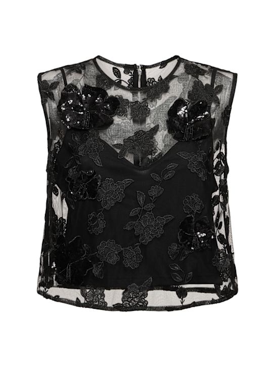 Rotate: Vola flower mesh top - Black - women_0 | Luisa Via Roma