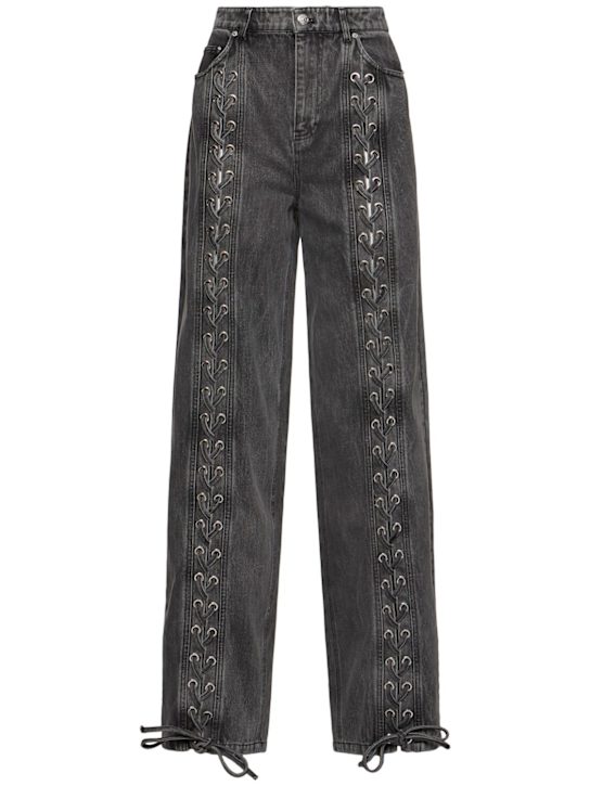 Rotate: Pantaloni in denim con lacci - Nero - women_0 | Luisa Via Roma