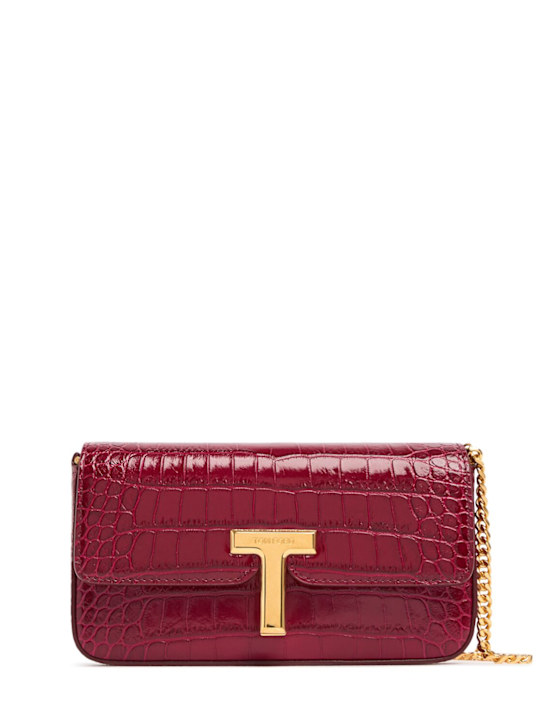 Tom Ford: Mini embossed shiny leather bag - Raspberry - women_0 | Luisa Via Roma