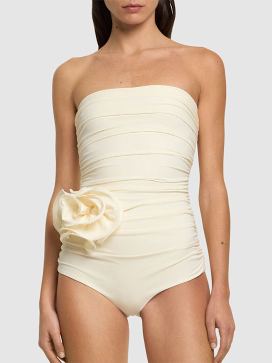 Magda Butrym: Jersey draped one piece swimsuit w/ rose - Cream - women_1 | Luisa Via Roma