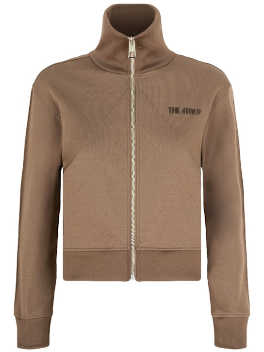 The Attico: Shiny jersey zip track top - Brown - women_3 | Luisa Via Roma