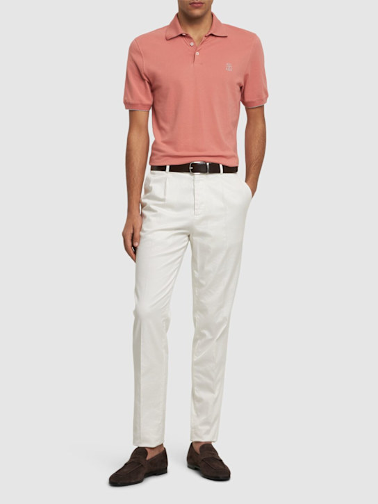 Brunello Cucinelli: Cotton piquet logo polo - Pompelmogrigio - men_1 | Luisa Via Roma