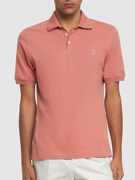 Brunello Cucinelli: Cotton piquet logo polo - Pompelmogrigio - men_2 | Luisa Via Roma