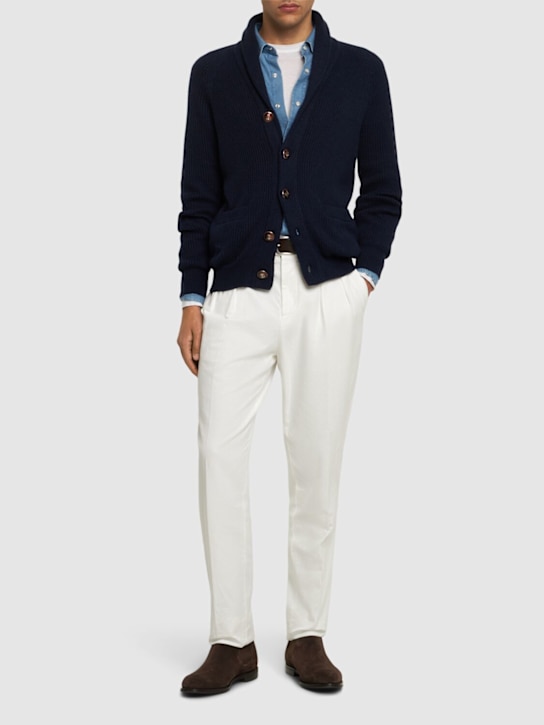 Brunello Cucinelli: Sciallato cotton knit cardigan - Nav - men_1 | Luisa Via Roma