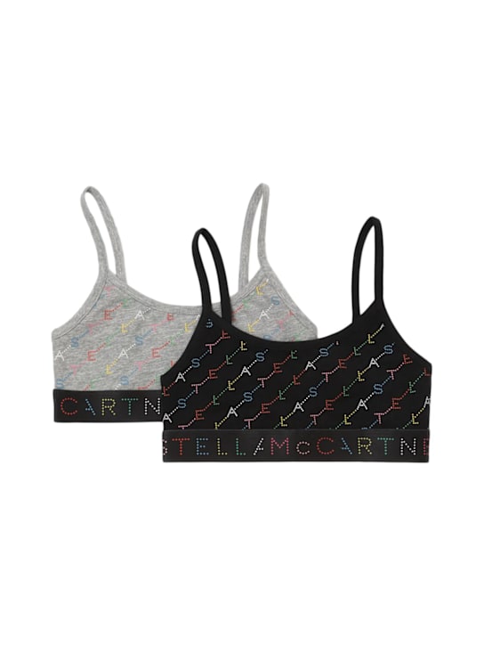 Stella McCartney Kids: コットンジャージートップ 2枚セット - グレー/ブラック - kids-girls_0 | Luisa Via Roma