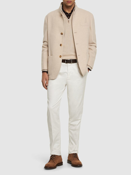Brunello Cucinelli: Dyed stretch cotton gabardine pants - English White - men_1 | Luisa Via Roma