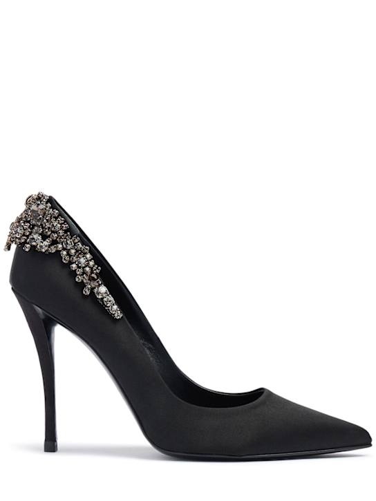 Roger Vivier: 100mm Flowers satin pumps - Black - women_0 | Luisa Via Roma