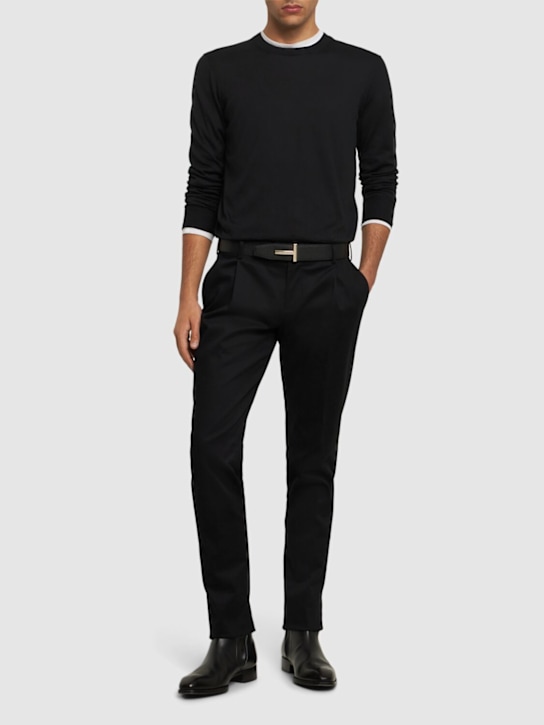 Tom Ford: Pure cotton l/s crewneck knit sweater - Black - men_1 | Luisa Via Roma