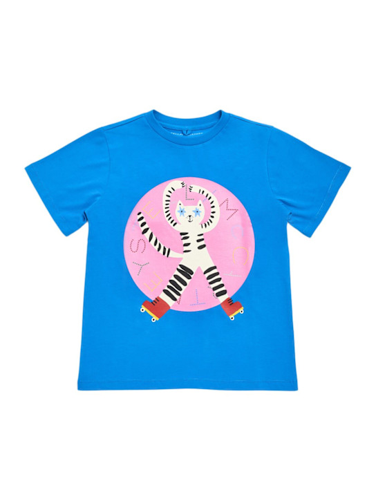 Stella McCartney Kids: T-shirt in jersey di cotone stampato - Blu - kids-girls_0 | Luisa Via Roma