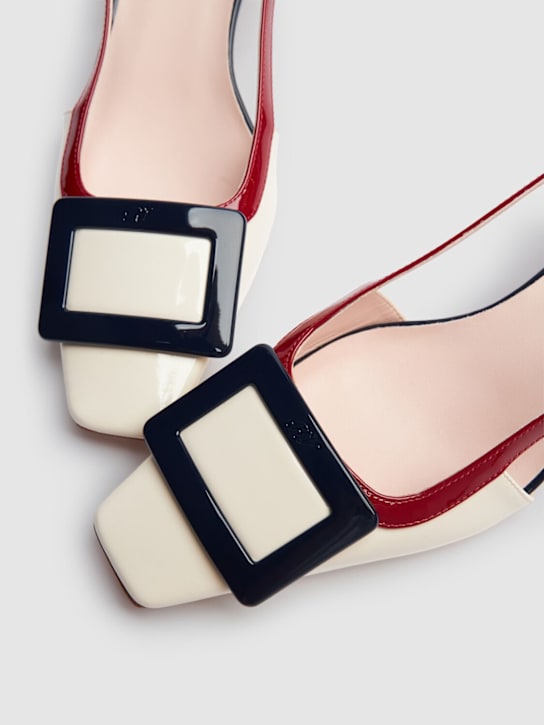 Roger Vivier: 45mm Belle Vivier leather slingbacks - Beige/Bordeaux - women_3 | Luisa Via Roma