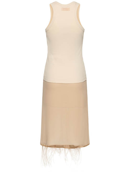 The Attico: Vestito midi in georgette / piume - Rosa/Bianco - women_3 | Luisa Via Roma