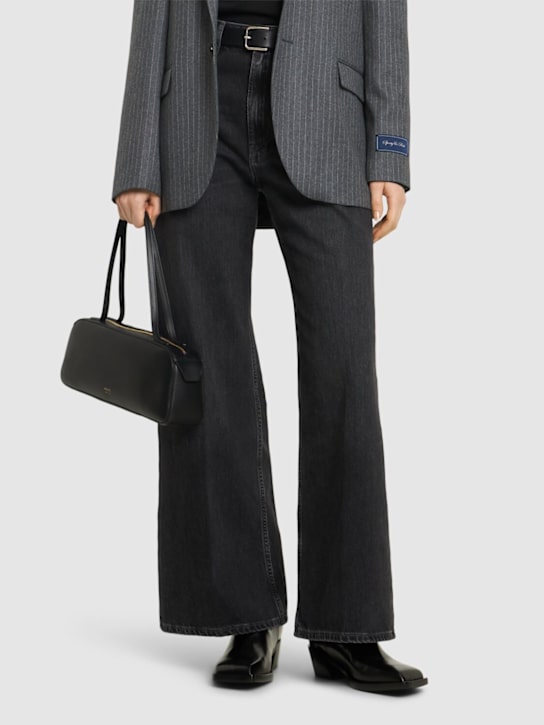 Amina Muaddi: 40mm Chiara brushed leather boots - Black - women_1 | Luisa Via Roma