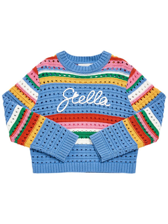 Stella McCartney Kids: Cotton knit sweater w/logo - Renkli - kids-girls_0 | Luisa Via Roma