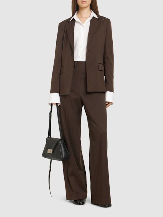 MM6 Maison Margiela: Tailored wool blend straight pants - Brown - women_1 | Luisa Via Roma