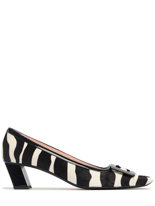 Roger Vivier: 45mm Belle Vivier pony skin pumps - Black/White - women_0 | Luisa Via Roma