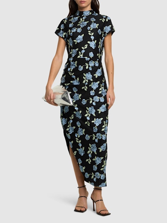 Rotate: Amaja asymmetric mesh midi dress - Black/Multi - women_1 | Luisa Via Roma