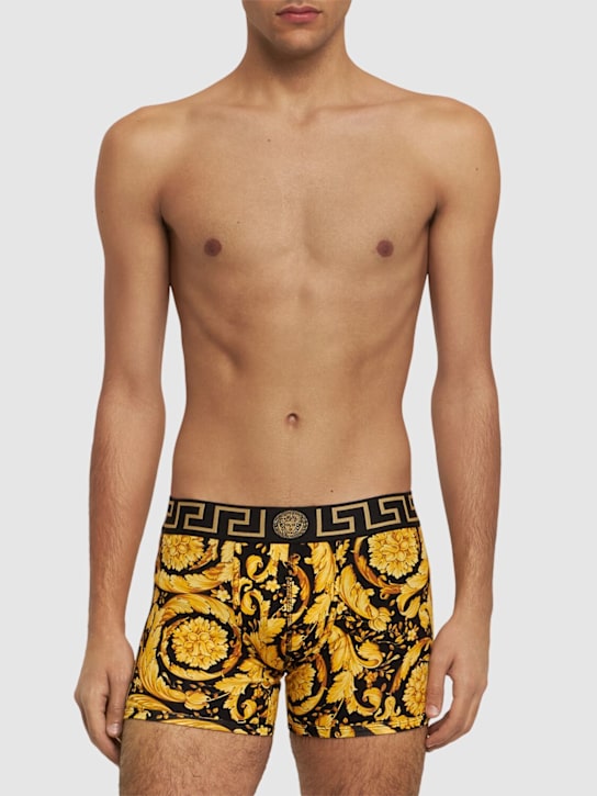 Versace: Barocco print cotton blend boxer briefs - Black/Gold - men_1 | Luisa Via Roma