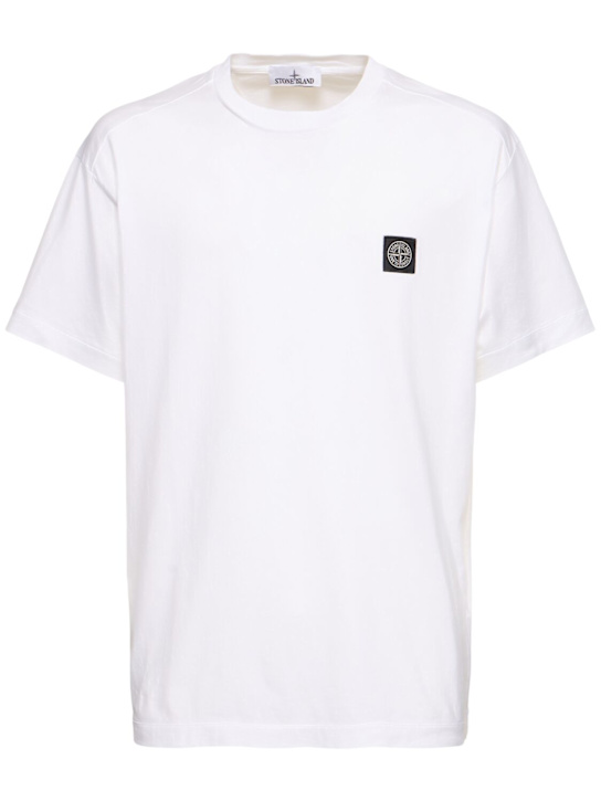 Stone Island: Camiseta de algodón con logo - Blanco - men_0 | Luisa Via Roma
