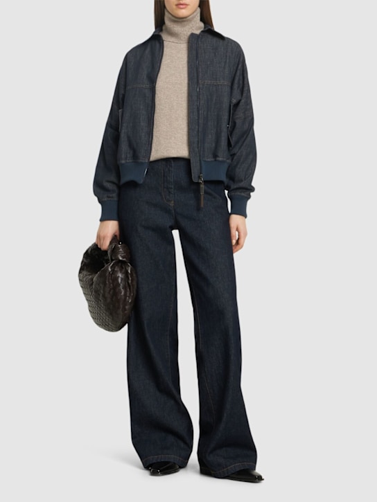 Brunello Cucinelli: Padded denim bomber jacket - Blue - women_1 | Luisa Via Roma