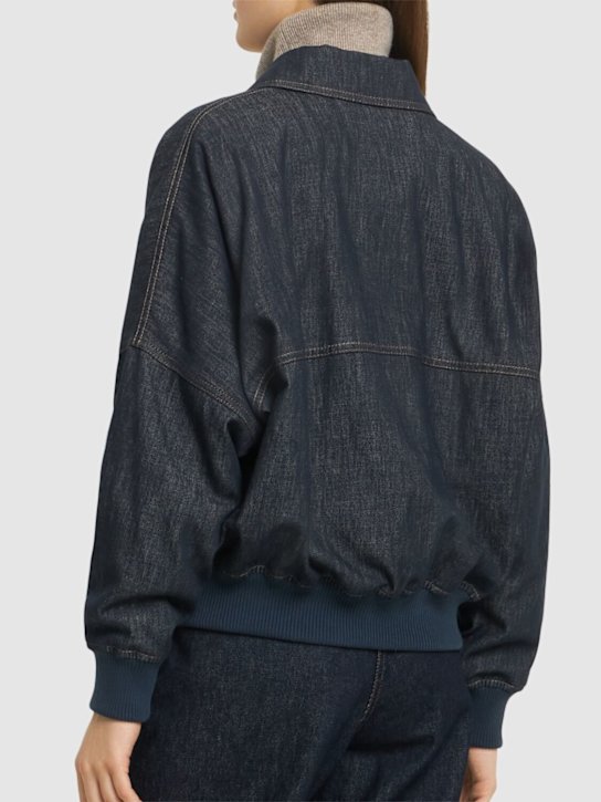 Brunello Cucinelli: Padded denim bomber jacket - Blue - women_2 | Luisa Via Roma