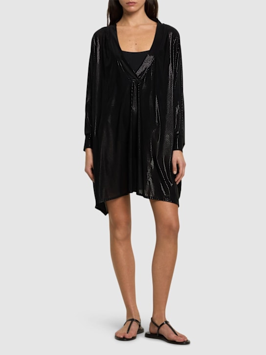 Balmain: Cotton blend jersey v-neck kaftan - women_1 | Luisa Via Roma