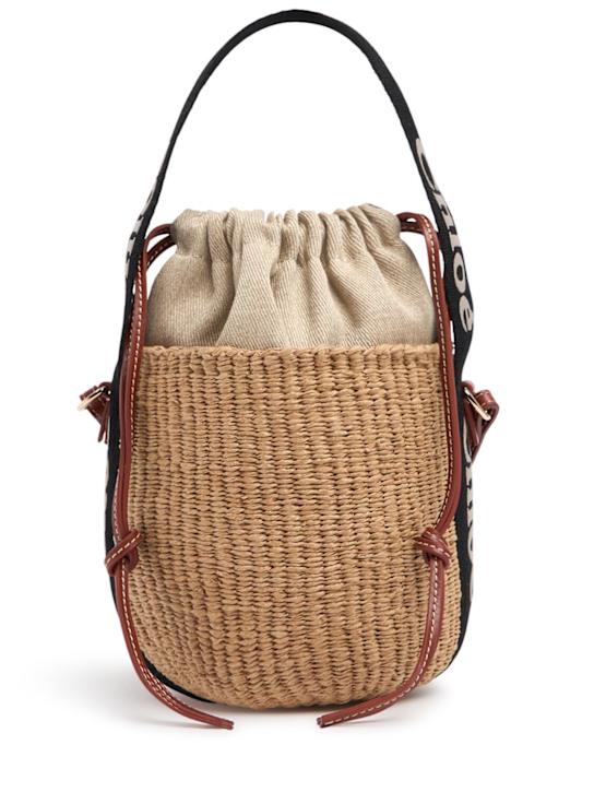 Chloé: Woody raffia bucket bag - Beige/Black - women_0 | Luisa Via Roma