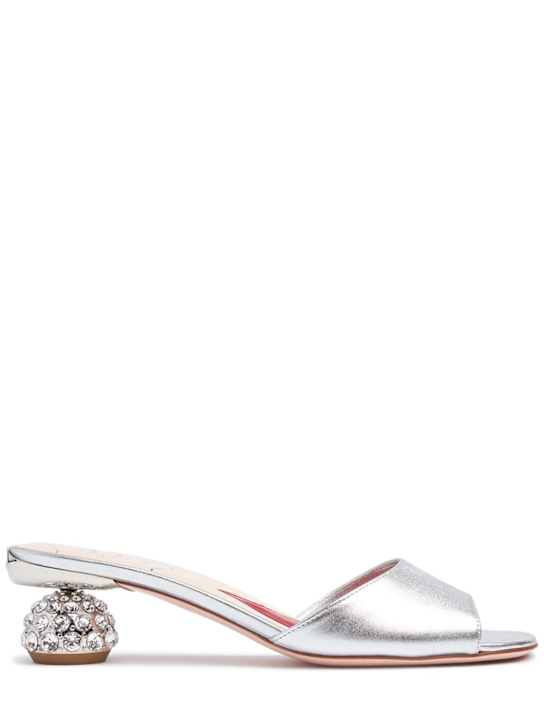Roger Vivier: 50mm Jewel Heel metallic leather mules - Silver - women_0 | Luisa Via Roma