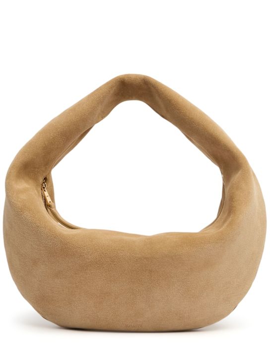 Khaite: Medium Olivia suede hobo bag - Wheat - women_0 | Luisa Via Roma