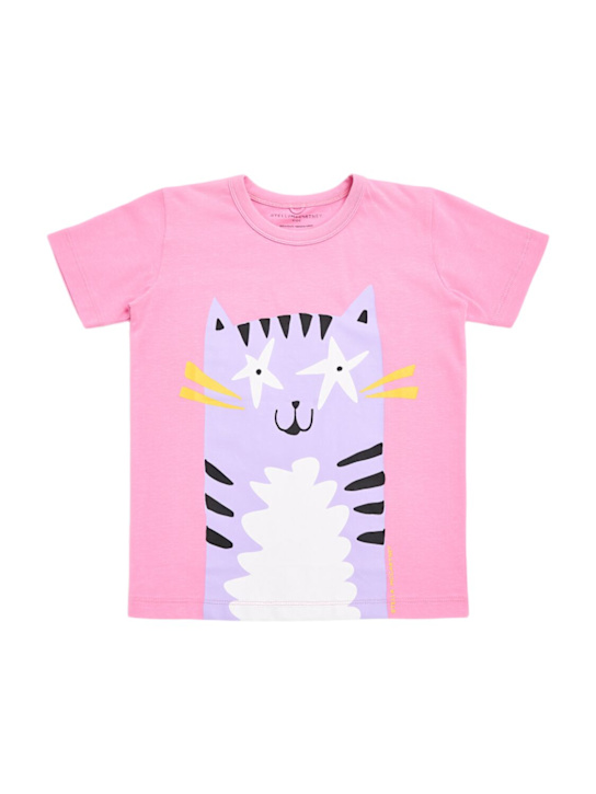 Stella McCartney Kids: Cat print cotton jersey t-shirt - Pink - kids-girls_0 | Luisa Via Roma