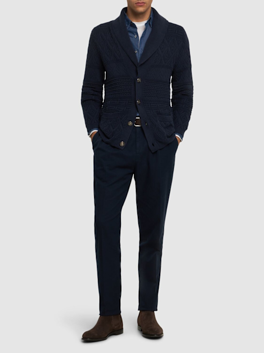 Brunello Cucinelli: Pleated cotton pants - Navy - men_1 | Luisa Via Roma