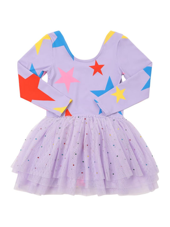 Stella McCartney Kids: ジャージー＆ストレッチチュールワンピース - パープル - kids-girls_0 | Luisa Via Roma