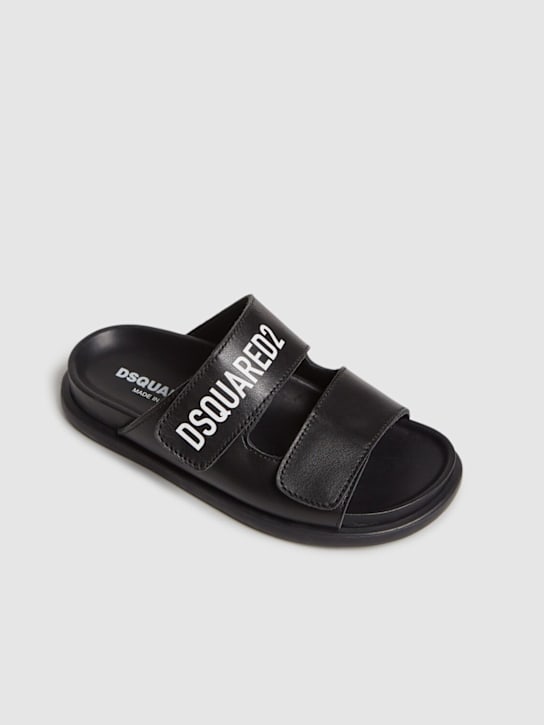 Dsquared2: Leather slide sandals w/logo - Black - kids-boys_1 | Luisa Via Roma