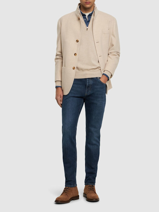 Brunello Cucinelli: Lupetto cashmere knit sweater - Sabbia - men_1 | Luisa Via Roma