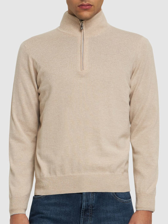 Brunello Cucinelli: Lupetto cashmere knit sweater - Sabbia - men_2 | Luisa Via Roma