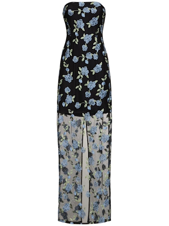 Rotate: Albertina strapless mesh midi dress - Black/Multi - women_0 | Luisa Via Roma