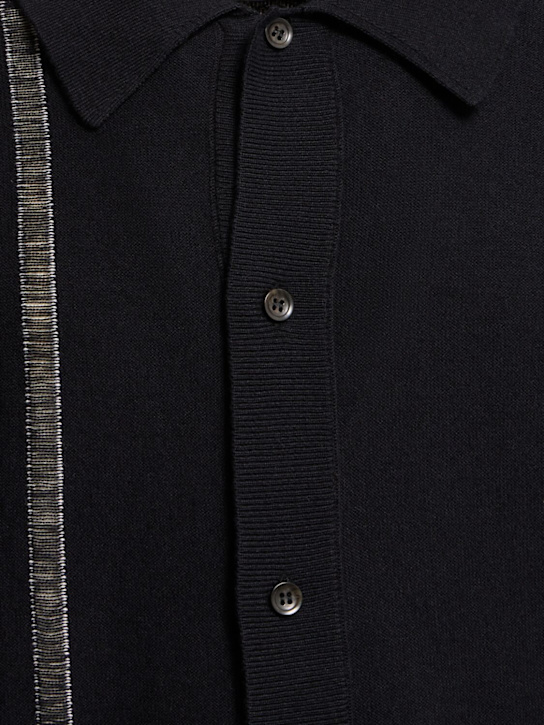 Commas: Striped knit collared cardigan - Black - men_4 | Luisa Via Roma