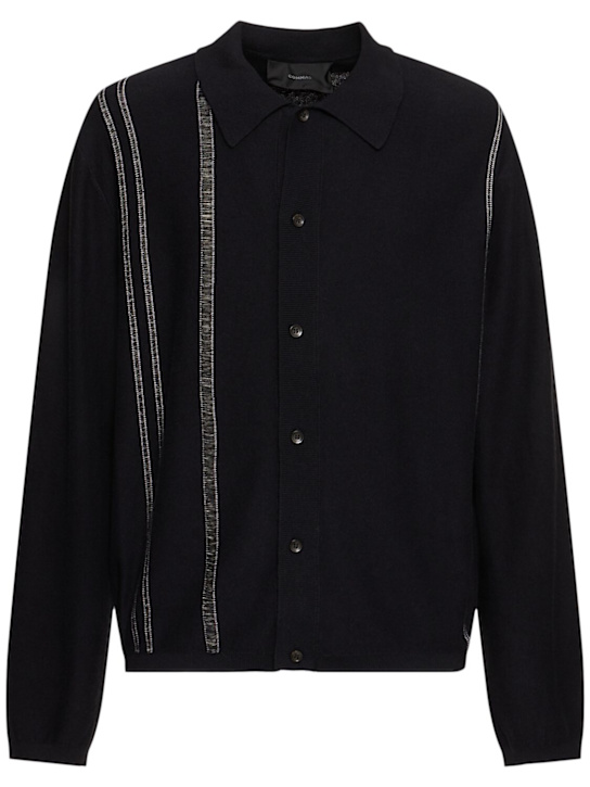Commas: Striped knit collared cardigan - Black - men_0 | Luisa Via Roma