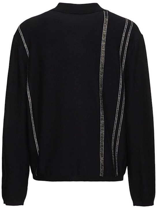 Commas: Striped knit collared cardigan - Black - men_3 | Luisa Via Roma