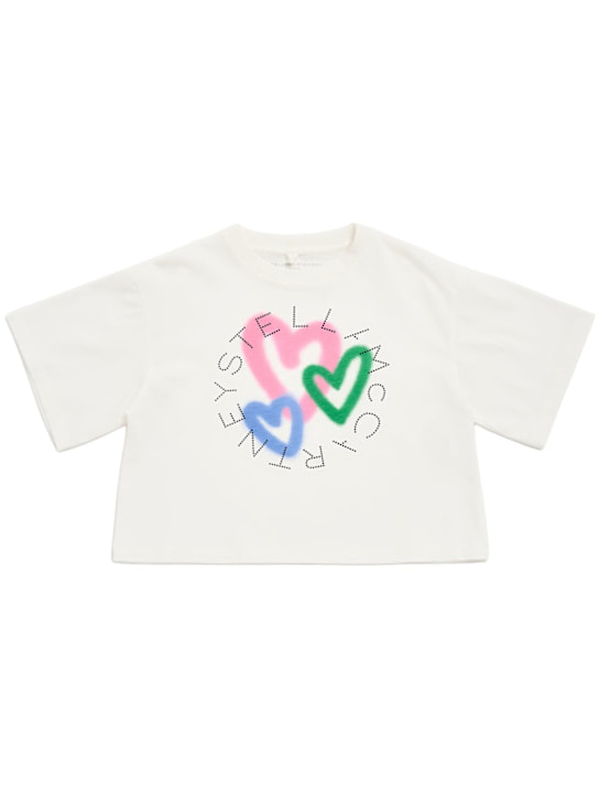 Stella McCartney Kids: コットンジャージークロップドTシャツ - ホワイト - kids-girls_0 | Luisa Via Roma