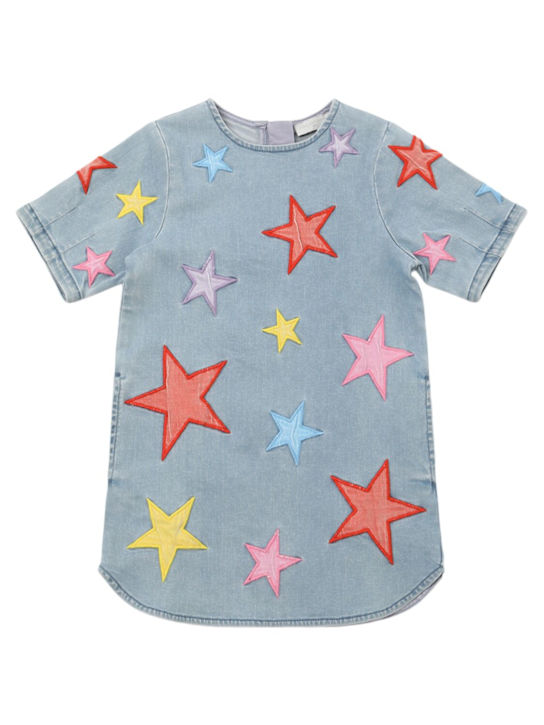 Stella McCartney Kids: Star patch stretch denim dress - デニム - kids-girls_0 | Luisa Via Roma