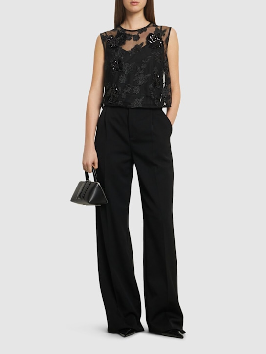 Rotate: Vola flower mesh top - Black - women_1 | Luisa Via Roma