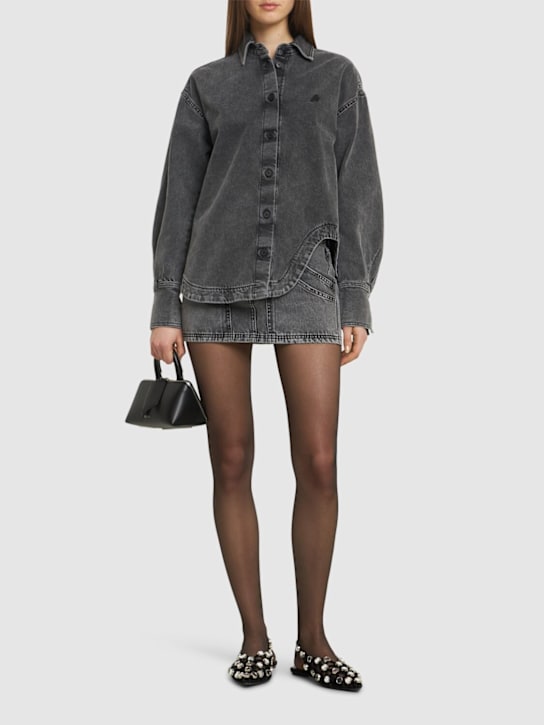 The Attico: Eliza denim shirt w/shaped slit - Black - women_1 | Luisa Via Roma