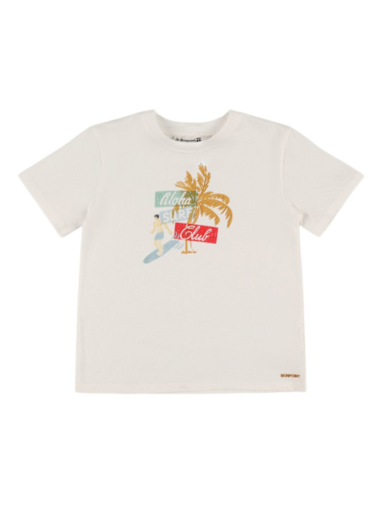 Bonpoint: サーフ柄コットンジャージーTシャツ - ホワイト - kids-boys_0 | Luisa Via Roma