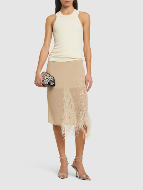 The Attico: Vestito midi in georgette / piume - Rosa/Bianco - women_1 | Luisa Via Roma