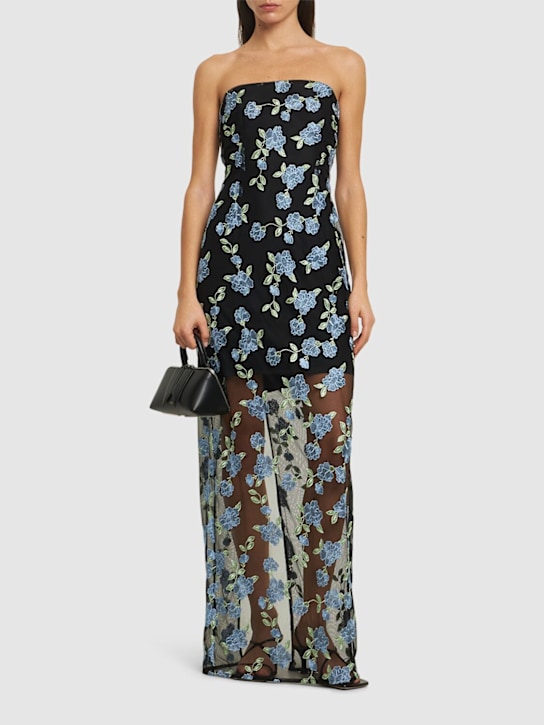 Rotate: Albertina strapless mesh midi dress - Black/Multi - women_1 | Luisa Via Roma