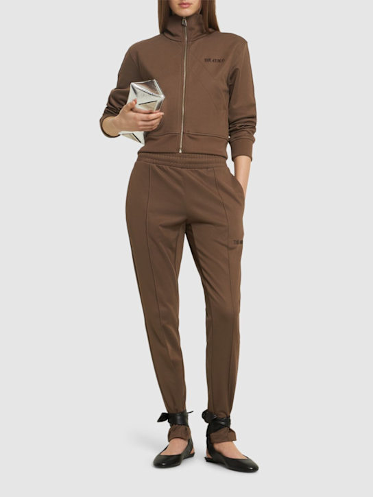 The Attico: Shiny jersey zip track top - Brown - women_1 | Luisa Via Roma
